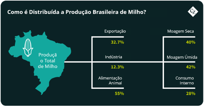 infográfico de como é distribuída a produção brasileira de milho