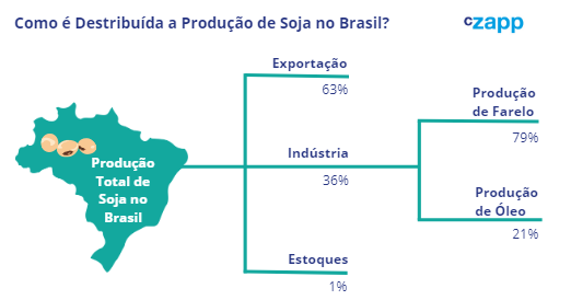 infográfico representando como é distribuida a produção de soja no brasil